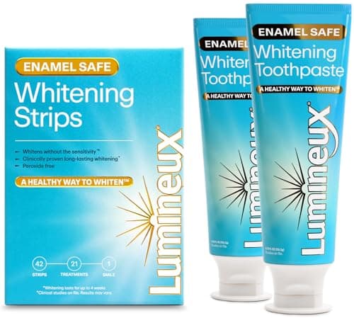 Lumineux Whitening Duo Set – Peroxide Free - Enamel Safe for Whiter Teeth – Includes 21 Whitening Treatments & 2 Pack Whitening Toothpaste, Fluoride Free & Dentist Formulated - Image 1
