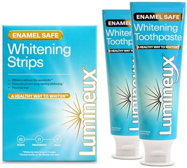 Lumineux Whitening Duo Set – Peroxide Free - Enamel Safe for Whiter Teeth – Includes 21 Whitening Treatments & 2 Pack Whitening Toothpaste, Fluoride Free & Dentist Formulated - Image 1