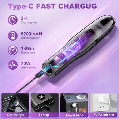 FEROOD Mini Vacuum Cleaner, 0.86 Lb Ultra-Lightweight Vacuum for Car Portable, Handheld Vacuum Cordless Rechargeable Cleaner with Low Noise Blower, Washable HEPA Filter, Seen on TV - USB Car Charging - Image 4