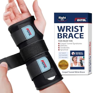 FEATOL Wrist Brace Hand Brace, Carpal Tunnel Wrist Splint Night Support for Women Men, Pain Relief Support -Tendonitis, Arthritis, Sprain, Right Hand, Small/Medium - Image 1