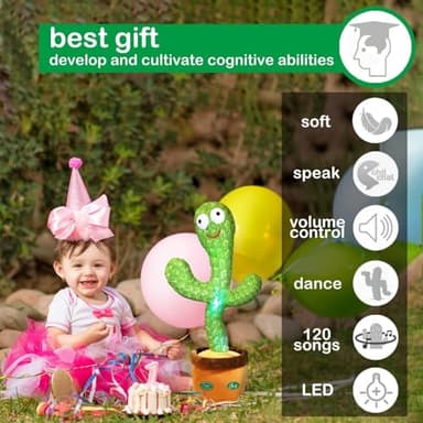 Pbooo Dancing Talking Cactus Mimicking Toy,Talking Repeat Singing Sunny Cactus Toy 120 Pcs Songs for Baby 15S Record Your Sound Sing+Dancing+Recording+LED - Image 2
