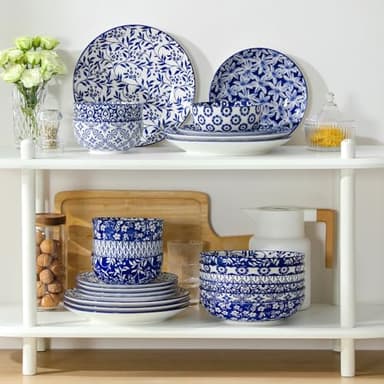 vancasso SELENE Plates and Bowls Set for 6, 24 Pieces Dinnerware Sets, Mircowave and Dishwasher Safe Dishes Set, Porcelain Blue Dinnerware - Image 7