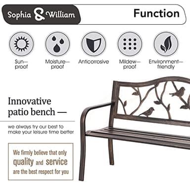 Sophia & William Outdoor Bench, Porch Bench, Garden Bench, Wrought Iron Bench with Backrest and Armrests, Bronze - Image 5
