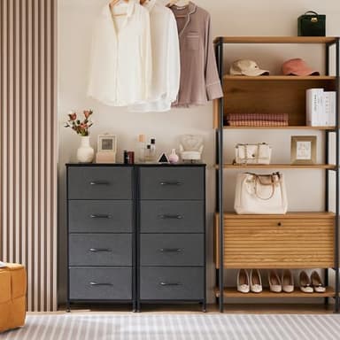 Sweetcrispy Nightstand Small Bedroom Dresser with 4 Fabric Drawers,Bed Side Furniture End Table, Wooden Top Cabinet Night Stand Dresser for Closet, Entryway, Dorm, Grey - Image 8