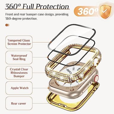 Goton 44mm Waterproof Bling Case for Apple Watch Screen Protector SE 3/2/1,Series 6/5/4 44 mm, Sparkling PC Front Bumper & Hollow Back for iWatch Cover, Splash-Resistant, Easy Install - Image 5