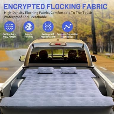 sanheshun Car Air Mattress, Camping Pickup Truck Air Mattress, 5.5-5.8FT Pickup Truck with Electric Pump and Two Pillows - Flocking and PVC, Sleeper Bed for Home, Outdoor and Travel - Image 3