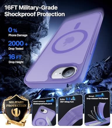 Eastinbox Magnetic Shockproof for iPhone 16e Case 2025[Compatible with MagSafe][Military-Grade Protection] Anti-Yellowing, Matte Back Protective Phone Case for iPhone 16 e case 6.1",Light Purple - Image 3