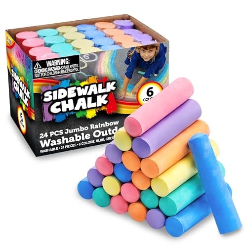 24 PCS Washable Sidewalk Chalks Set Non-Toxic Jumbo Chalk for Schools, Outdoor Art Play, Paint on Chalkboard, Blackboard and Playground (6 Colors)) - Image 1