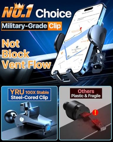 YRU [True Upgrade for Safety] Car Phone Holder Mount [Patent & Military-Grade] Dashboard Cell Phone Holder for Car Vent Windshield Phone Stand for iPhone 17 16 15 14 13 Pro Max Truck Samsung, Black - Image 7