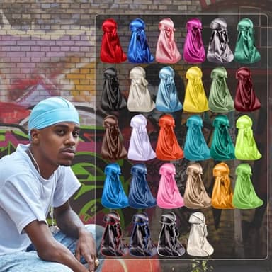 4PCS Silky Durags for Men Women 360 Waves with 1 Wave Cap, Silky Satin Durag Extra Long Tails - Image 7