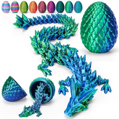 3D Printed Dragon Easter Egg - Basket Essentials Stuffers, Prefilled Easter Egg Filled with Toy, Articulated Crystal Dragon Fidget Toy for Kid (Laser Green-12inch) - Image 1