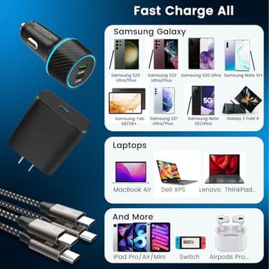 45W USB-C Charger, 2-Pack 45 Watt Samsung Super Fast Charger Type C PPS Wall/Car Charger for Samsung Galaxy S24 Ultra/S24+/S23 Ultra/S23+/S23/S22 Ultra/Note 10+, Galaxy Tab S9 with 2X 6.6ft Cable - Image 5