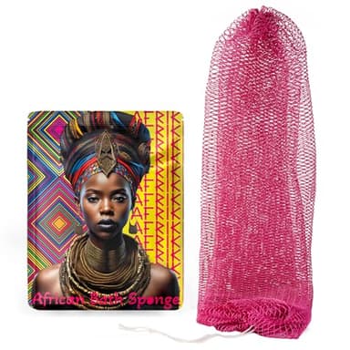 AFRIKI African Net Sponge, Authentic African Exfoliating Sponge, Black Owned, Back Scrubber, 45inch Long, for Normal to Sensitive Skin, for Daily use, Sky Collection (Camelia) - Image 1