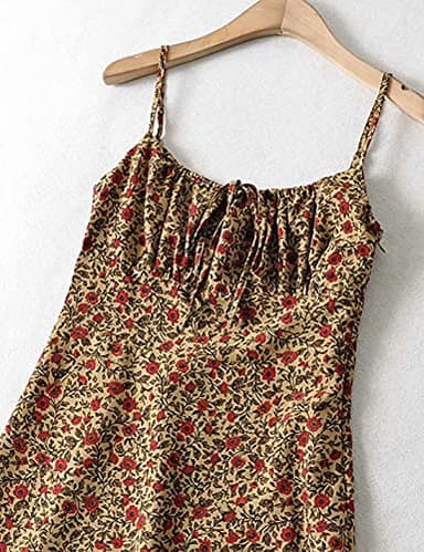 Omoone Womens Floral Dress Low-Cut Square Neck Spaghetti Strap Tie Bodycorn 90s Y2k Sun Dresses (01 Yellow, Small) - Image 4