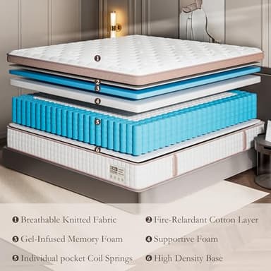 FP FLEXPEDIC Mattress Queen Size 12 inch - Premium Hybrid Mattress in a Box with Back & Lumbar Support, 200 Night Trial, Individual Pocket Spring Bed for Motion Isolation, Fiberglass-Free - Image 2