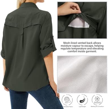 Toumett Women's UPF 50 Long Sleeve UV Sun Protection Safari Shirts Outdoor Quick Dry Fishing Hiking Travel Shirts(Amy Green,2XL,5071) - Image 2