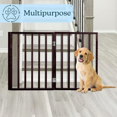 3-Panel Indoor Foldable Dog Fence for Stairs, Hallways, or Doorways - 54x24-Inch Wood Freestanding Dog Gates by PETMAKER (Brown) - Image 6