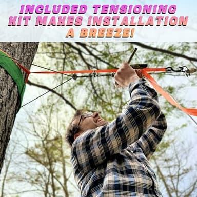 Zipline for Kids and Adult, Zip line Kits for Backyard with Stainless Steel Spring Brake, Cable Tensioning Kit, Safety Harness, 2 Tree Protectors and Full Set of Zip line Accessories - Image 6
