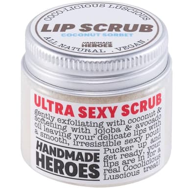 Handmade Heroes 100% Natural Lip Scrub, Vegan Conditioning Coconut Exfoliator - Gentle Exfoliant, Sugar Polish and Scrubber for Chapped Dry Lips, 1oz (Coconut Sorbet) - Image 1