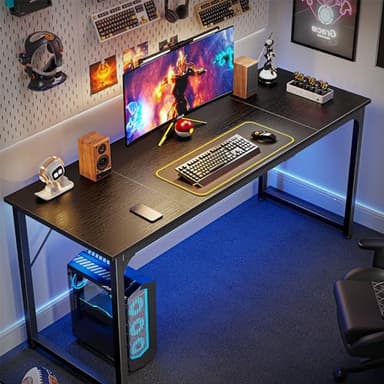 Huuger Modern Simple Office Desk, 63 Inch, Gaming & Writing Desk with Storage, Large Legroom, Metal Frame, Black - Image 4