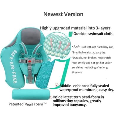 Mambobaby Float with Canopy Size Improved Non Inflatable Infant Baby Pool Float Smart Mambo Float Swim Trainer Add Tail Baby Swim Float Mambo Baby Float Solid Air Free Water Waist Swimming Ring - Image 7