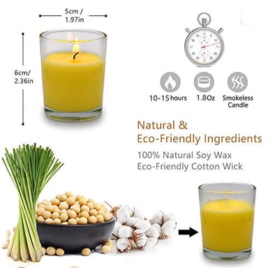 Small Citronella Candles Outdoor and Indoor Soy Wax Votive Candles for Party Dinner and Camping - 12 Hours Burn Time, Set of 12 - Image 2
