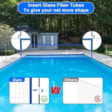 Alpcouts Pool Volleyball Net Set with Lights, Solar Powered Portable Outdoor LED Volleyball Net for Pool with 2 Glowing Balls,Pump and Weighted Bases, Adjustable Length 15ft-32ft for Inground Pool. - Image 7