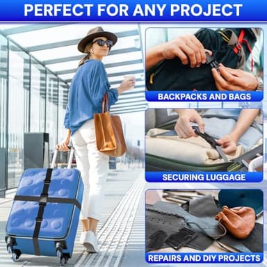 TECEUM Buckles & Strap Kit – 1" Black Nylon Webbing 6 (yd) – 6 Heavy Duty Adjustable Plastic Buckles – 12 Tri-Glide Slide Clips – 6 Metal D-Ring – Ideal Straps for Arts Crafts Outdoors Indoors DIY - Image 6