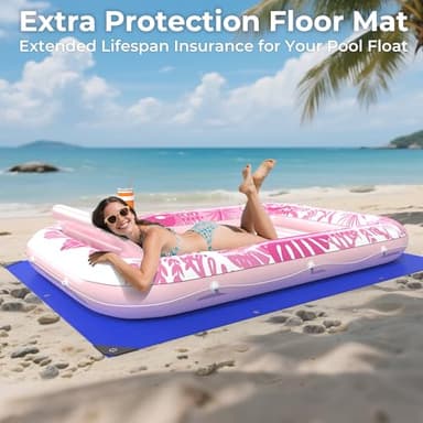 Inflatable Tanning Pool Lounger Float with Protection Tarp, 85" x 57" Pool Floats Adult with Pillow, 6 in 1 Suntan Tub Raft Floatie, Sunbathing Water Bed Lounge Blow Up Kids Ball Pit Party Gifts-Pink - Image 2
