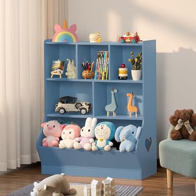 Lerliuo Kids Storage Organizer, 3 Tier Children Bookcase and Bookshelf, Toddler 6 Cubby Cabinet, Wood Book Shelf for Playroom, Bedroom, Living Room, Nursery, School 39.17'' H(Blue) - Image 4