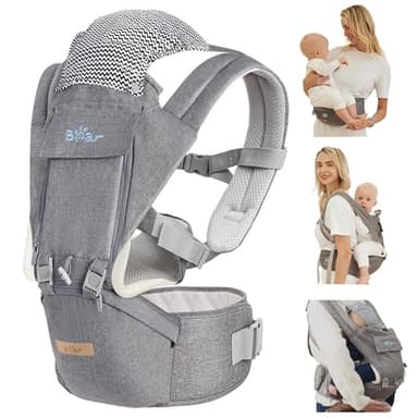 Bear Baby Carrier, 6-in-1 Baby Carrier Newborn to Toddler with Hip Seat (Ergonomic M Position) for 3-36 Month/ 7-44lbs Baby, Adjustable Size for Enhanced Lumbar Support, Perfect for On-The-go - Image 1