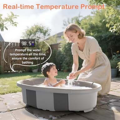 Collapsible Baby Bathtub - Large Baby Bath Tub with Thermometer & Cushion | Travel Portable Newborn Infant Bathtub | Foldable Toddler Bathtub for Baby 0 to 36 Months (Grey) - Image 5