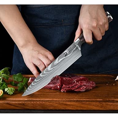 Dfito Chef Knife Sets with Roll Bag, 9 Pieces Professional Knife Set, High Carbon Stainless Steel Kitchen Chef Knife Set, Red Pakkawood Handle, Dishwasher Safe - Image 2