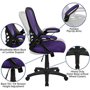 Flash Furniture Porter High-Back Swivel Office Chair with Adjustable Lumbar Support and Seat Height, Ergonomic Mesh Desk Chair with Flip-Up Armrests, Purple/Black - Image 4