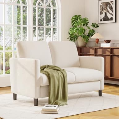 Welzona Loveseat Sofa, 51" Love Seat, Comfy Teddy Small Loveseat for Small Spaces, Tool-Free Setup Sofa Couch for Bedroom, All-Wood Couches for Living Room, No Pillow Included, Beige - Image 7