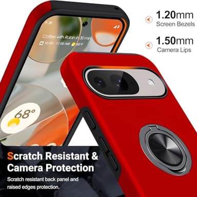 JAME for Google Pixel 9 Case/Google Pixel 9 Pro Case, Slim Fit Military Grade Shockproof Case for Pixel 9 with Ring Holder Kickstand Protective Phone Case for Google Pixel 9/9 Pro, Red - Image 7