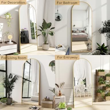 Prywot Arched Full Length Mirror, 70"x26" Free Standing Floor Mirror, Modern Full Body Mirrors with Stand, Wall Mirrors with Aluminum Alloy Frame for Bedroom,Living Room, Gold - Image 4
