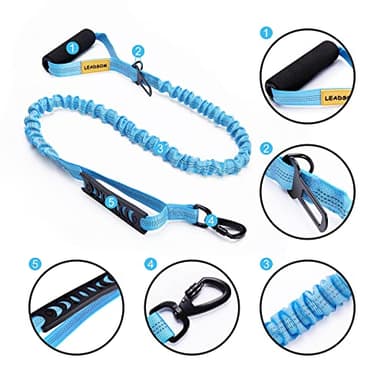 LEADSOM 6FT Highly Reflective Heavy Duty Elastic Bungee Medium and Large Dog Leash Shock Absorbing with Comfortable Padded Handle and Traffic Handle Suitable for Training Light Blue - Image 7
