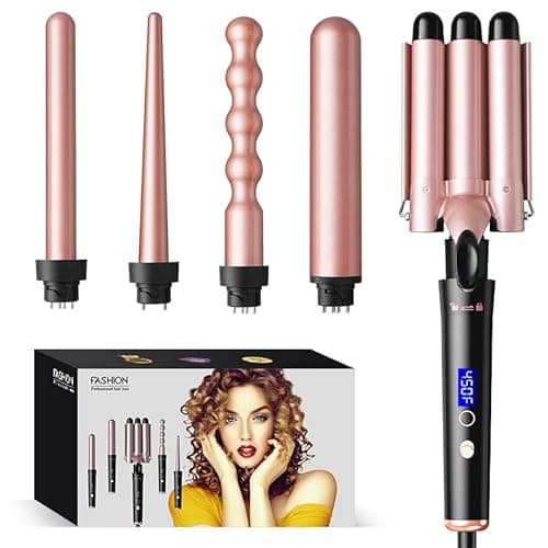 Bo'laiya 5 in 1 Curling Wand Set with Temperature Display, Curling Iron Set with 5 Interchangeable Ceramic Curling Wands, Instant Heat Up, Suitable for All Hair Types (Rose Gold) - Image 1