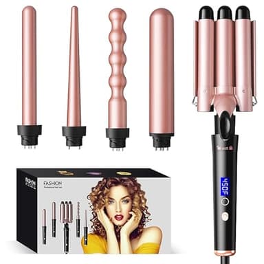 Bo'laiya 5 in 1 Curling Wand Set with Temperature Display, Curling Iron Set with 5 Interchangeable Ceramic Curling Wands, Instant Heat Up, Suitable for All Hair Types (Rose Gold) - Image 1
