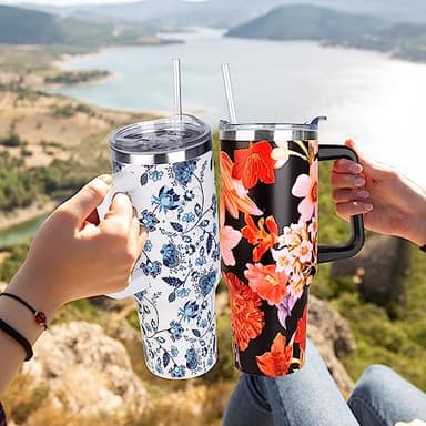 SYACOT 40 oz Tumbler with Handle and Straw Stainless Steel Insulated Tumbler Leak Proof Lid and Straw Lid Reusable Travel Mug Coffee Mug Cup Dishwasher Safe Keep Drinks Cold and Hot (Ceramics) - Image 6