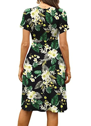 WEACZZY Women Summer Casual Short Sleeve Dresses V-Neck Floral Sundress with Pockets,Floral Green Leaf,S - Image 3