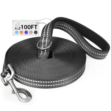 Long Dog Leash XiaZ Training Leashes 10/15/20/30/50/100ft Long Lead for Dogs 100ft Training Leash for Outside Blue 100 Foot Nylon Padded Handle Reflective Hiking Yard - Image 1