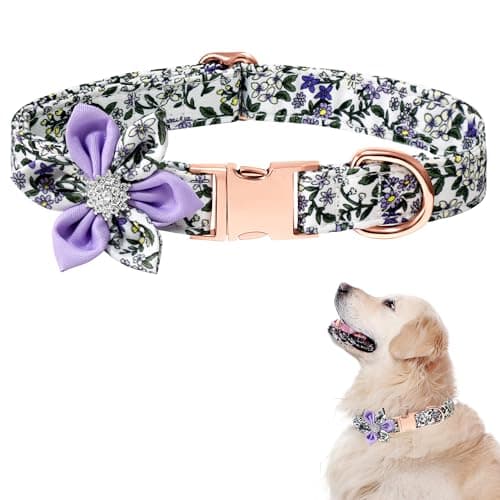 TDTOK Girl Dog Collar for Small Medium Large Dogs, Cute Dog Collar with Detachable Flower Safety Metal Buckle Adjustable Floral Pattern Soft Comfy Cotton Dog Collars Fit Necks 10.2-23.6’’ (Blossom, M) - Image 1