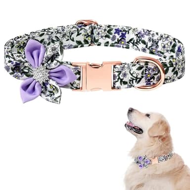 TDTOK Girl Dog Collar for Small Medium Large Dogs, Cute Dog Collar with Detachable Flower Safety Metal Buckle Adjustable Floral Pattern Soft Comfy Cotton Dog Collars Fit Necks 10.2-23.6’’ (Blossom, M) - Image 1