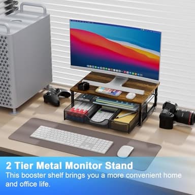 gianotter Computer Monitor Stand Riser, office organizer with Drawer, Office Organizers Storage for Classroom Office Supplies (Wood) - Image 2