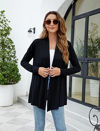 Newchoice Women's Dressy Casual Lightweight Cardigans Long Sleeve Flowy Soft Drape Open Front Cardigan Sweaters (Black, XL) - Image 4