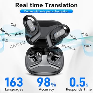 AI Translation Earbuds Real Time, 163 Language Translator Earbuds for iPhone and Android, 80H Playtime,3-in-1 Translation Headphones Translating Device, for Travel/Business/Meeting/Learning (Black) - Image 7