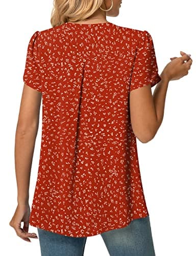 Anyally Women's Plus Size Summer Tunic Tops Dressy Casual Chiffon Blouses Short Sleeve T-Shirts for Leggings, XL Polka Dots Red - Image 3