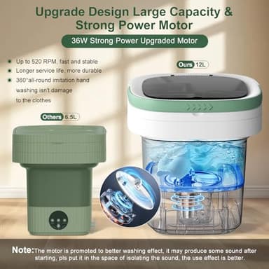 Portable Washing Machine, 12L Upgraded Mini Washing Machine With Spin Basket, Foldable Washer Cleaning for Underwear, Baby Clothes Socks and Small Items, Small Washer for Apartments, Dorm,RV (Green) - Image 5